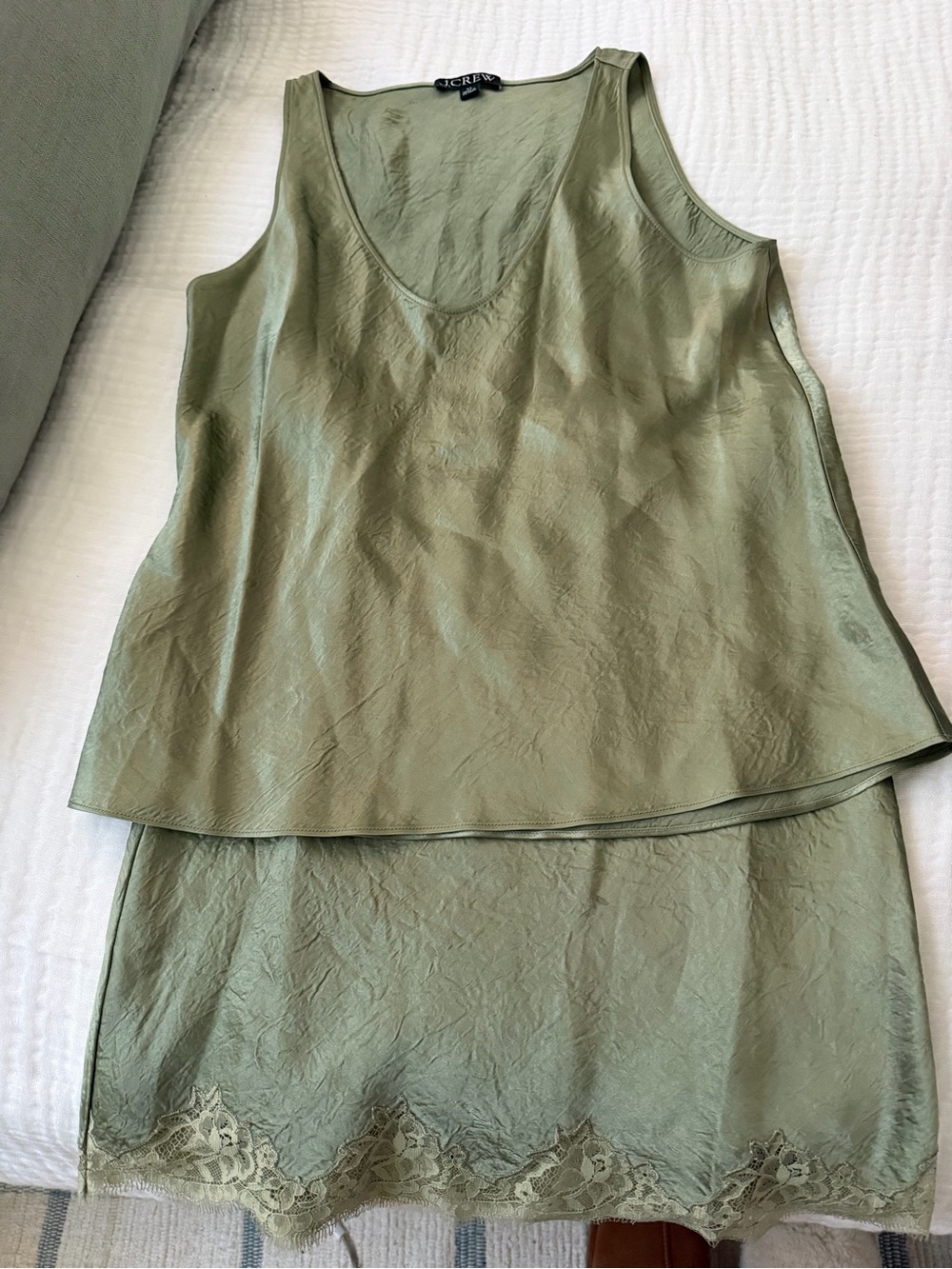 J. Crew Olive Satin Skirt Tank Set - Picture 2 of 3